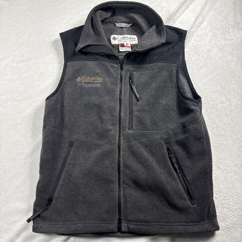 Columbia Titanium Vest Men Med Black/Gray Fleece Full Zip Pockets Outdoor Hiking